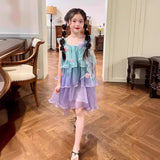 SOLVBAO Girl Mermaid Princess Dress Summer New Children's Clothing Children's Performance Wear Little Girl Rainbow Gradient Dress