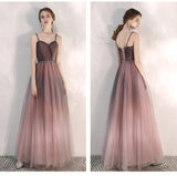 Solvbao Beautiful Gradient Tulle Straps Sweetheart Long Party Dress, Long Junior Prom Dresses