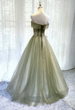 solvbao Light Green Tulle Scoop Long Party Gown, Green Bridesmaid Dress