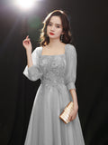 SOLVBAO Banquet Evening Dress  Summer New Gray Simple Sisters Group Party Dress Host Art Exam Performance Dress