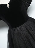 Solvbao Black Haler Tulle and Velvet Long Prom Dress, Black A-line Tulle Evening Dress