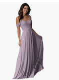 SOLVBAO Women's off-the-Shoulder Chiffon A- line Ruffled Bridesmaid Dress Long Evening Gown Formal Dress for Prom Party