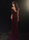 Solvbao Wine Red Memaid Evening Dress Party Dress, Velvet Long Prom Dress