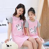 SOLVBAO Summer Girls' Nightdress Pure Cotton Children's Thin Short Sleeve Pajamas Air Conditioning Clothes Girls' Big Children Parent-Child Mother-Daughter Matching Outfit Wholesale