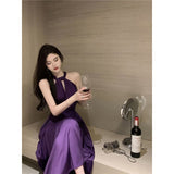 SOLVBAO High-End Birthday Party Dress Elegant Socialite Long Engagement Dress Sexy Backless Purple Halter Dress