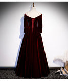 Solvbao Chic Off Shoulder Long Sleeves Velvet Party Dress,  Wine Red Prom Dress Evening Dress