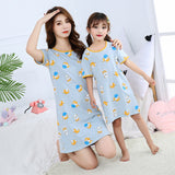 SOLVBAO Summer Girls' Nightdress Pure Cotton Children's Thin Short Sleeve Pajamas Air Conditioning Clothes Girls' Big Children Parent-Child Mother-Daughter Matching Outfit Wholesale