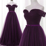 solvbao Dark Purple Tulle Off Shoulder Lace-up Formal Gown, Long Senior Prom Dress