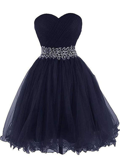 Solvbao Cute Navy Blue Sweetheart Beaded Homecoming Dress, Short Prom Dress