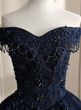 solvbao Navy Blue Sweetheart with Lace Applique Sweet 16 Dress, Blue Long Formal Dress