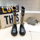 Autumn and Winter New Letter Niche Design Thick Leg below the Knee Long Boots Female Genuine Leather Middle Tube Boots Thick Heel High Tube