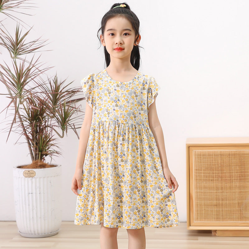 SOLVBAO 24 Summer Girls' Dress Children's Korean Princess Dress Cotton Silk Sleeveless Vest Skirt Little Girl Floral Skirt Wholesale