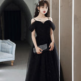 Banquet Evening Dress Female  Summer New Student Adult Ceremony Host Long off-Shoulder Strap Dress