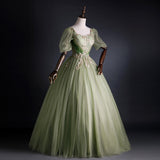 Solvbao Light Green Tulle with Gold Lace Short Sleeves Formal Dress, Light Green Sweet 16 Gown