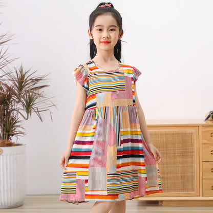 SOLVBAO 24 Summer Girls' Dress Children's Korean Princess Dress Cotton Silk Sleeveless Vest Skirt Little Girl Floral Skirt Wholesale