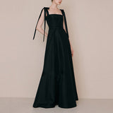 SOLVBAO Style Black Dress Satin Sling Banquet Host Birthday Party Simple and Thin Light Luxury Evening Dress Dress