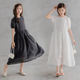 SOLVBAO Girls' Dress  Summer Korean Style Children's Clothing Mori Style High Waist Short Sleeve Girl Princess Dress Dress for Middle and Big Children