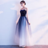 Solvbao Blue Gradient Tulle Simple A-line Party Dress, Blue Gradient Formal Dress Evening Dress