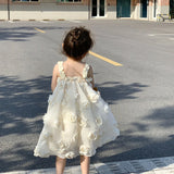 SOLVBAO Summer South Korea Children's Clothing Girls' High Sense Dress Girls' Chiffon Skirt Flower Strap Princess Dress