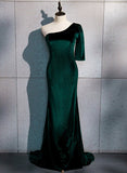 Solvbao Beautiful Dark Green One Shoulder Evening Dress, Green Mermaid Formal Dresses