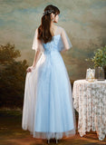 Solvbao Light Blue Round Neckline Sweetheart Long Party Dress, A-line Blue Bridesmaid Dresses