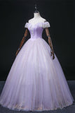 Solvbao Lavender Tulle Sweetheart Off Shoulder Formal Dress, Long Party Dress Prom Dress