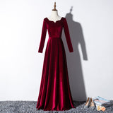 Solvbao Beautiful Wine Red Velvet Long Sleeves Party Dress, Long Prom Dress