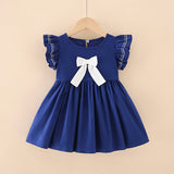 SOLVBAO Girls Dress  Children Shirt New Children's Clothes Medium and Big Children Bow Princess Dress Dress Girls