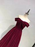 Solvbao Beautiful Wine Red Velvet Off Shoulder New Style Evening Dress, Pretty Party Dress