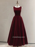 Solvbao Beautiful Wine Red Velvet Long Simple Party Dress, Wine Red Bridesmaid Dresses