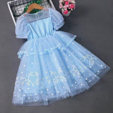 3-10 Years Old Girl Princess Elsa Dress Summer New Frozen Fashionable Dress Little Girl Bubble Skirt