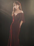 Solvbao Wine Red Memaid Evening Dress Party Dress, Velvet Long Prom Dress