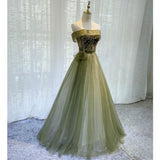 solvbao Light Green Tulle Scoop Long Party Gown, Green Bridesmaid Dress