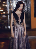 Solvbao A-line Tulle and Velvet Long Party Dress, Long Evening Dress with Lace