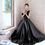 Black Evening Dress  New Spring Satin Dress Female Strapless Long Type Company Annual Meeting Graduation Dress