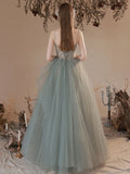 solvbao Light Green Tulle with Lace Long Junior Prom Dress, Green Formal Dresses