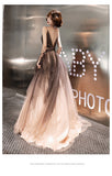 Solvbao Unique Tulle V-neckline Straps A-line Gradient Party Dress, Tulle Long Evening Dress Prom Dress