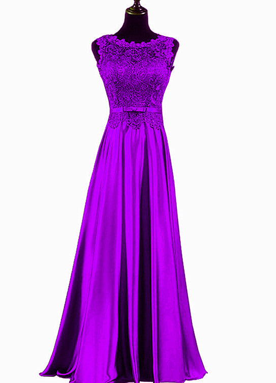 solvbao Beautiful Long Soft Satin with Lace Bridesmaid Dress, A-line Prom Dress