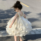 SOLVBAO Summer South Korea Children's Clothing Girls' High Sense Dress Girls' Chiffon Skirt Flower Strap Princess Dress