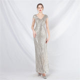 31621# New A- line Large Hem Dress Craft Beaded Sequined Long A- line Evening Dress