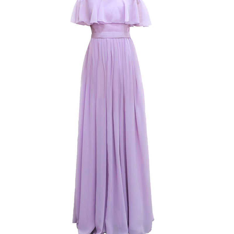 Solvbao Light Purple Chiffon Off Shoulder Long Bridesmaid Dress, Elegant Party Dress