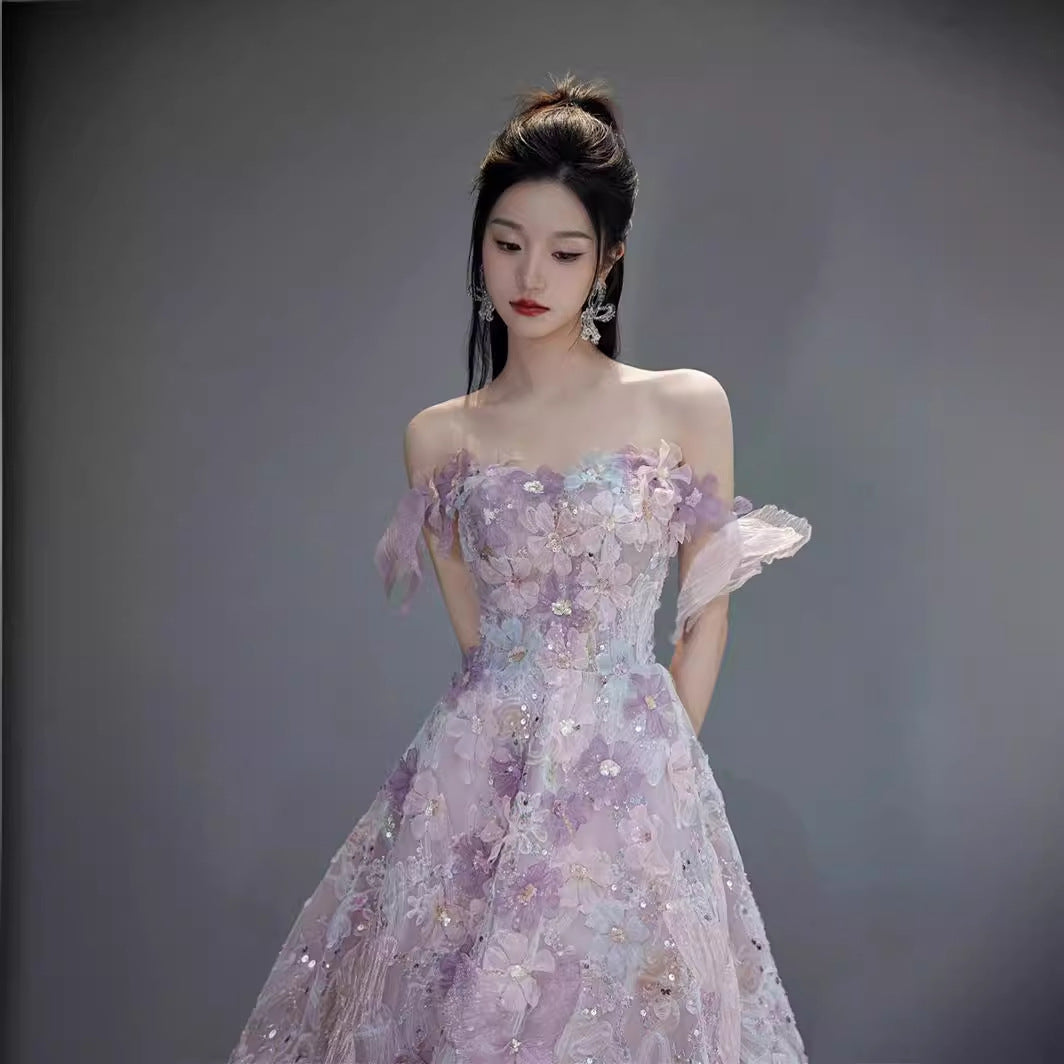 SOLVBAO Foreign Trade Cross-Border Supply Heavy Industry  Toast Dress Bride off-Shoulder Butterfly FARCENT Banquet Adult Evening Dress