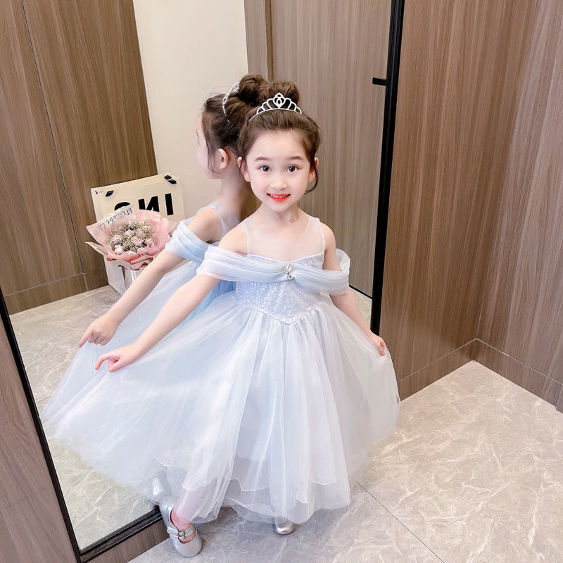 SOLVBAO Girls' Princess Elsa Dress  Summer Frozen Elsa Birthday Formal Dress Children's Fairy Gauze Dress