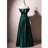 Solvbao Beautiful Green Satin A-line Off Shoulder Prom Dresses, Green Evening Dress Party Dresses