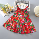 SOLVBAO New Girls Noil Poplin Dress  Summer Fashionable Floral Princess Dress Children Baby Thin Halter Skirt