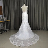 solvbao Elegant V-neckline Mermaid Lace Long Wedding Dress, Beach Bridal Gown