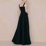 SOLVBAO Style Black Dress Satin Sling Banquet Host Birthday Party Simple and Thin Light Luxury Evening Dress Dress