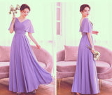 Solvbao Beautiful Light Purple Chiffon V-neckline Prom Dress, A-line Floor Length Bridesmaid Dress