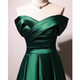 Solvbao Beautiful Green Satin A-line Off Shoulder Prom Dresses, Green Evening Dress Party Dresses