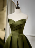 Solvbao Green Satin V-neckline Lace-up Long Wedding Party Dress, Green Evening Dress